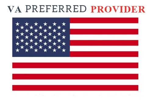 VA Preferred Provider badge with American flag for Southern Style Dental, indicating veteran-friendly services.